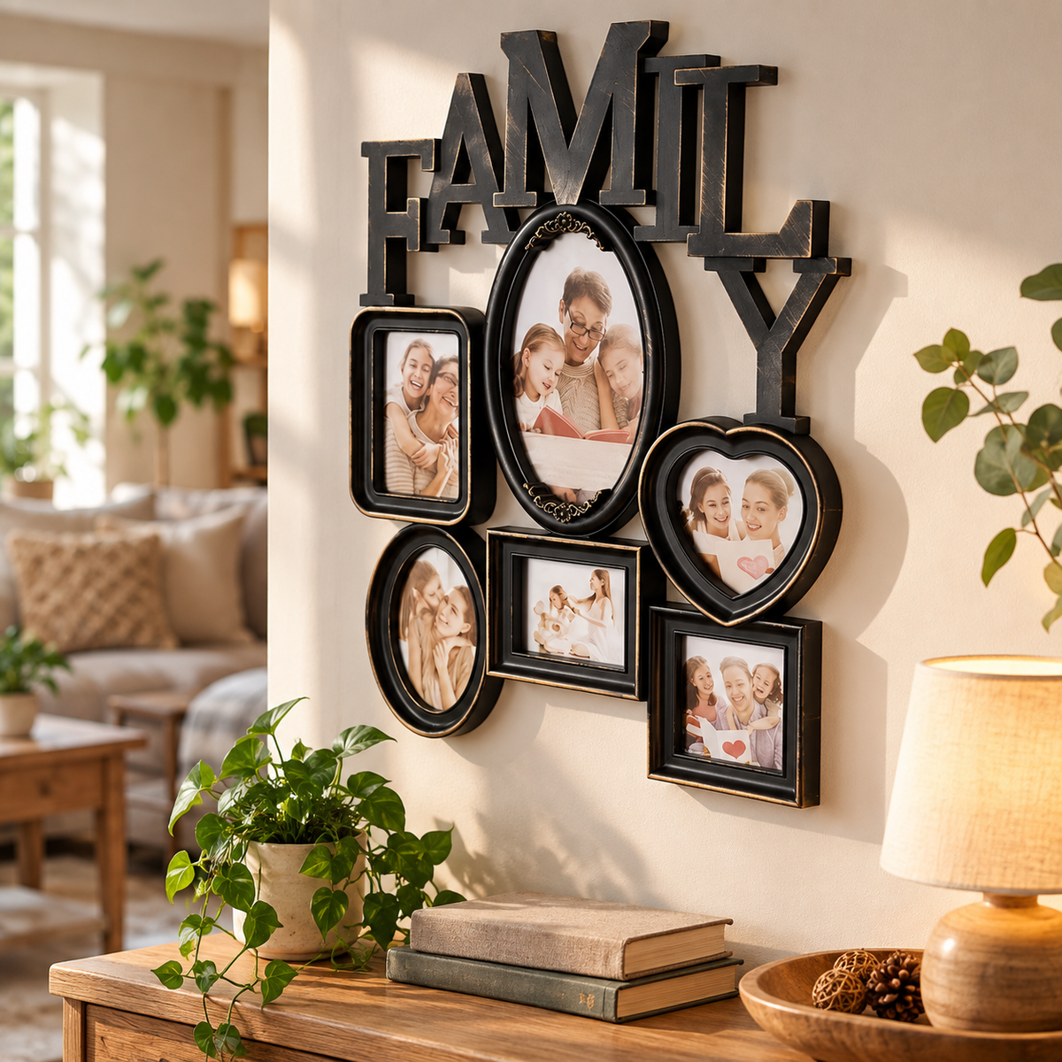 Vintage Family Collage Frame – Black & Gold