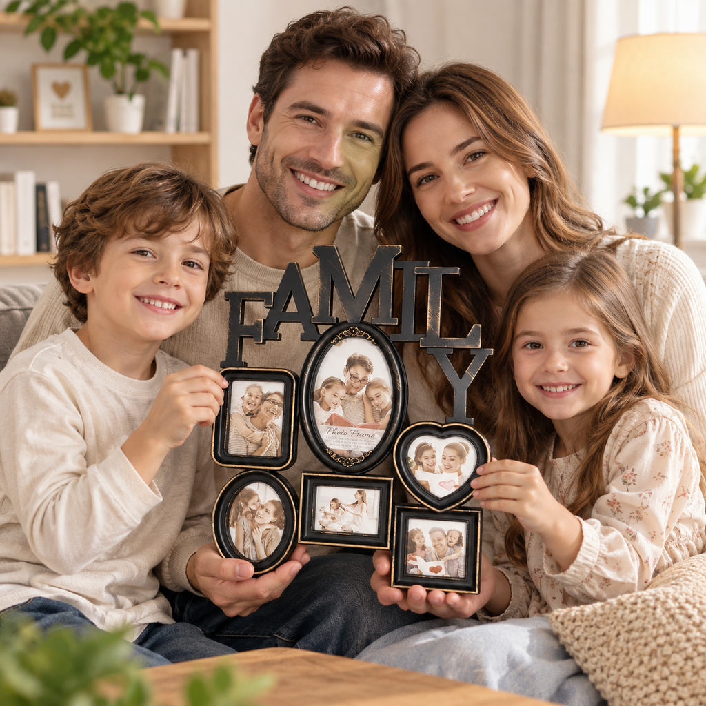 Vintage Family Collage Frame – Black & Gold
