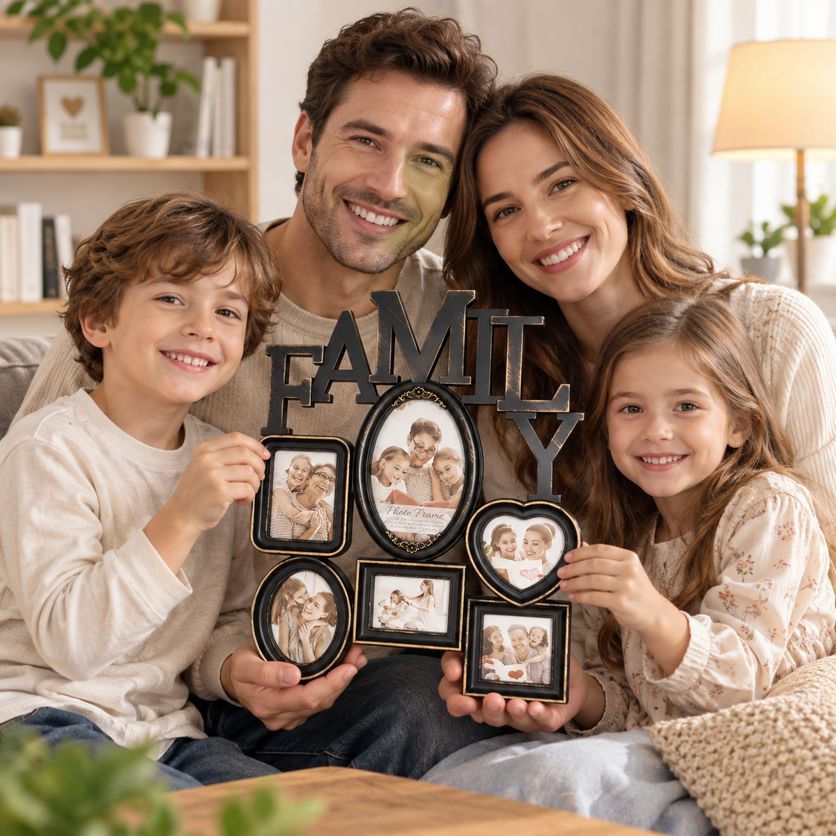Vintage Family Collage Frame – Black & Gold